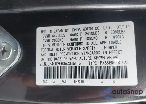 2010 Acura Tsx 2.4 from USA, damaged, VIN JH4CU2F60AC036116